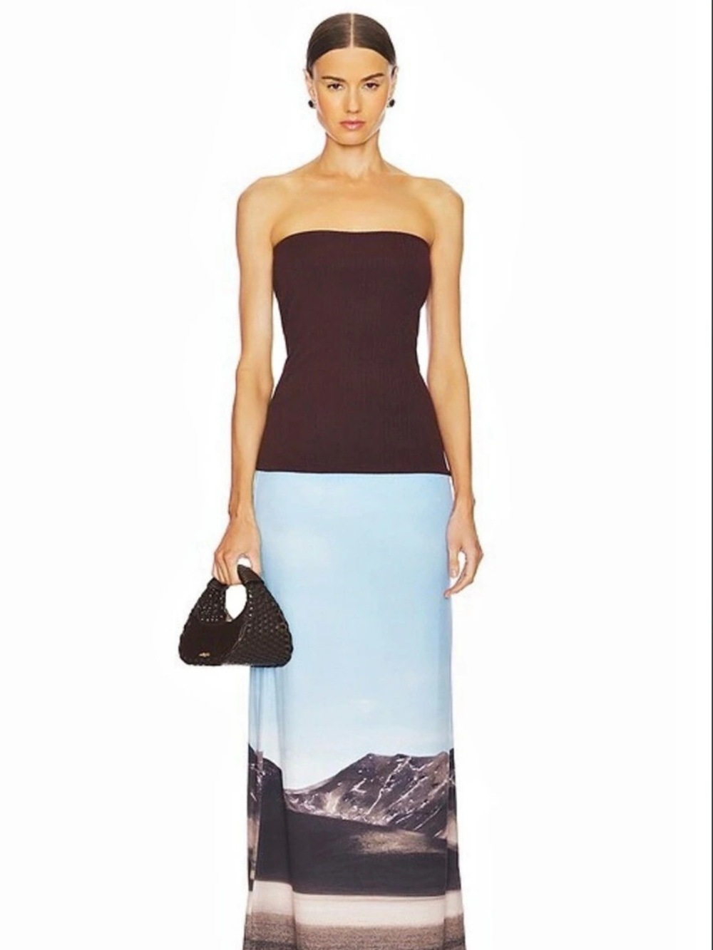 Aritzia Pleated Maxi Dress in Brown & Blue Size Small NWT